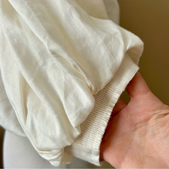 Frame Voluminous Twist Blouse White Cream Linen Puff Sleeve Size Large - Picture 11 of 16